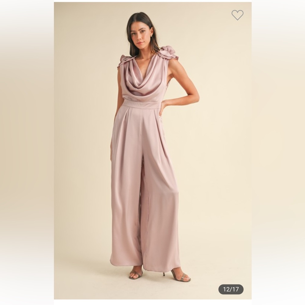 #170 3D FLORAL APPLIQUÉ DEEP COWL NECK JUMPSUIT - Picture 2 of 7